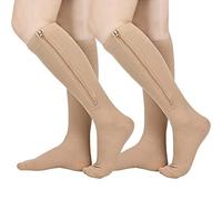 2 pares de calcetines de compresión con cremallera para mujeres y hombres, medias de compresión de punta cerrada, 15-20 mmHg, calcetines de compresión hasta la rodilla para edema, venas varicosas,