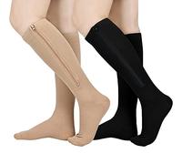2 pares de calcetines de compresión con cremallera para mujeres y hombres, puntera cerrada, 15-20 mmHg, medias de compresión hasta la rodilla para edema, venas varicosas, Varios colores, Large-X-Large