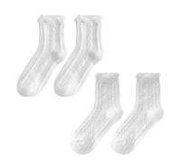 2 pares de calcetines de encaje con volantes, calcetines de patrón hueco, calcetines cortos para mujer estilo princesa, calcetines de vestir a juego para mujer, calcetines blancos de algodón suave,