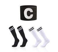 2 pares de calcetines de fútbol para niños y 1 muñequera, calcetines atléticos transpirables sobre la rodilla para fútbol, entrenamiento para correr (7-13), negro, talla única