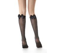 2 pares de calcetines de microfibra con lurex y lazo. Calcetines largos y semicubiertos con brillo, 30 denier, Nº 1157, Talla única