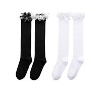 2 Pares De Calcetines De Mujer Con Lazo, Calcetines De Encaje Para Mujer, Calcetines Largos Para Mujer, Calcetines Con Volantes Para Mujer, Lindos Calcetines De Algodón Para Mujer