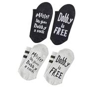 2 pares de calcetines Dobby, Master has given Dobby a calcetines, divertidos calcetines de algodón (talla 36-47) con impresión de citas, calcetines transpirables para hombre y mujer