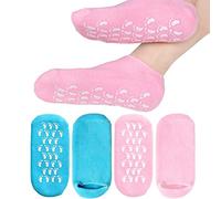 2 pares de calcetines hidratantes, calcetines de gel hidratantes suaves, calcetines de gel para reparar y suavizar pieles secas de pies agrietados (azul y rosa)