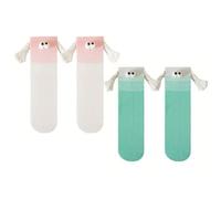 2 Pares De Calcetines Magnéticos, Calcetines De Estilo De Dibujos Animados, Calcetines De Mano Dulces Y Divertidos, Accesorios De Ropa Informal (Blanco, Verde).