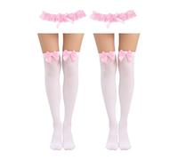 2 Pares De Calcetines Rosas Por Encima De La Rodilla Y 2 Anillos De Encaje Rosa Para Las Piernas, Calcetines Con Lazo Para Mujer, Bonitos Calcetines Para Mujer, Accesorios De Vestir