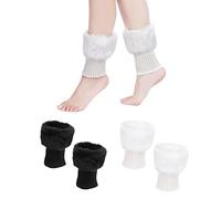 2 pares de calentadores de piernas de punto, puños de botas cálidos de invierno, puños reutilizables, calcetines elásticos mangas de piernas, fundas de botas cortas para mujer (negro, blanco)