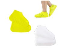 2 pares de chanclos de silicona, zapatos impermeables y antideslizantes para la lluvia, chanclos reutilizables, días de lluvia, caminos embarrados, para adultos (amarillo, blanco)