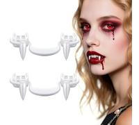 2 pares de dientes de vampiro retráctiles, dientes de vampiro de Halloween con pegamento dental, dientes de vampiro, dentadura, vampiro, vampiro, Halloween, carnaval, cosplay (B)