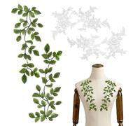 2 pares de encaje bordado, flores y hojas verdes, tela decorativa para apliques y adornos de vestido