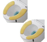 2 pares de fundas acolchadas para asiento de inodoro de felpa gruesa, antideslizante, suave, lavable, calentador de baño con cinta autoadhesiva