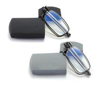 2 pares de gafas de lectura con bloqueo de luz azul anti-UV, compactas plegables, unisex, para lectura, con funda de lectura incluida, Hierro fundido negro y rojo, Set de 6 piezas