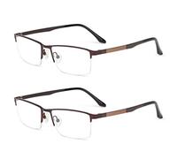 2 Pares de Gafas de Lectura,Gafas de Lectura de Metal de Medio Marco para Hombres,Antifatiga Protección Contra La Radiación,Lentes Asféricas Resistentes Al Desgaste (+3.50,2 Brown)