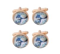 2 pares de gemelos de ola de mar, gemelos de aleación francesa para hombre, accesorio de cumpleaños, aniversario de negocios, talla única, zinc, sin piedras preciosas, One size, Zinc, No es una piedra