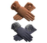2 Pares De Guantes Con Lazo Para Mujer, Guantes Cálidos De Invierno, Guantes Suaves, Guantes Resistentes Al Viento, Guantes Para Pantalla Táctil