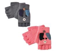 2 Pares de Guantes Convertibles sin Dedos para Niños Y Niñas de 5 A 12 Años, Guantes de Invierno con Tapa Abatible, Guantes Medios Dedos para Niños, Guantes de Dibujos Animados para Niños Y Niñas