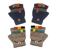 2 Pares De Guantes De Bloques De Color Para Niños, Guantes Cálidos, Guantes De Punto Para Niños, Guantes De Medio Dedo, Lindos Guantes Para Niños, Guantes Suaves