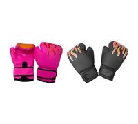 2 pares de guantes de boxeo para niños, fitness, ejercicio, Muay Thai, guantes de saco pesado, rosa y negro, 15 x 23 cm