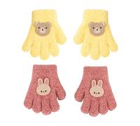 2 Pares De Guantes De Cinco Dedos De Oso, Lindos Guantes Para Niños, Guantes Cálidos Para Niños, Guantes De Punto Suave