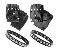 2 Pares De Guantes De Cuero Pu, 2 Collares, Guantes Con Remaches Punk, Collares De Hip-Hop De Moda, Collares Góticos, Accesorios Para Actuaciones De Baile.