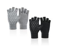 2 pares de guantes de medio dedo, guantes cálidos de invierno, guantes antideslizantes sin dedos, guantes de punto elásticos, guantes neutros sin dedos, adecuados para correr, ciclismo (negro, gris