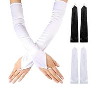 2 Pares de Guantes de Mujer, Guantes de Satén, Guantes Largos, Guantes sin Dedos, Guantes Suaves, Guantes Elásticos, Guantes Elegantes de Mujer para Ocasiones Formales, Cosplay y Bodas (Blanco)