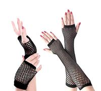 2 pares de guantes de red retro, guantes de red largos y cortos sin dedos, Negro, talla única
