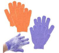 2 Pares De Guantes Exfoliantes, Guantes De BañO Exfoliantes, guante exfoliante corporal, Guantes De BañO De Cinco Dedos Para Hombres, Mujeres, NiñOs Para Exfoliar/Ducha/BañEra/Spa (Púrpura + Naranja)