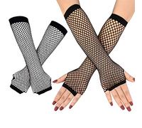 2 pares de guantes largos de red negros sin dedos guantes de red de los años 80, guantes de red calentadores de brazos, guantes para mujeres y niñas de los años 80, accesorio de disfraz para fiestas,