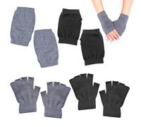 2 pares de guantes sin dedos, 2 pares de guantes con medio dedo, guantes cálidos cortos de color gris negro, extensiones de muñeca, adecuados para el invierno, la escuela, la oficina, escribir.