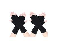 2 Pares de Guantes sin Dedos de Unisex Guantes de Punto Estirable de Mitad de Dedos Manoplas de Pulsera Guantes de Invierno (Negro)