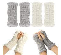 2 pares de guantes sin dedos para mujer, mangas cálidas de invierno, mangas cálidas de felpa, guantes de punto cortos, guantes de deporte de invierno, cálidos, suaves y gruesos