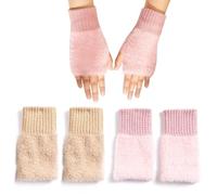 2 Pares De Lindos Guantes De Punto, Guantes Cálidos Para Mujer, Guantes Sin Dedos, Guantes De Felpa (Rosa, Color Piel)