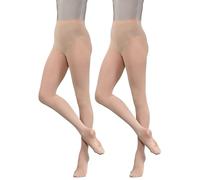 2 pares de medias convertibles de ballet de baile | Paquete múltiple de 60 denier | para niñas, niños, adultos, mujeres, en rosa, blanco, negro, bronceado y bronceado claro, canela, L