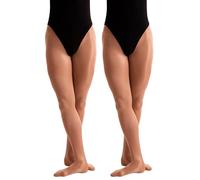 2 pares de medias de baile brillantes con pies | Paquete múltiple de 60 denier listo para rendimiento | para niñas, niños, adultos y mujeres | en tostadas y tostadas ligeras, Brindis, 3XL-4XL Plus