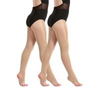 2 pares de medias de baile con estribo brillante, 60 denier, listas para el rendimiento, paquete múltiple para niñas, niños, adultos, mujeres en tostadas y tostadas ligeras, Tostadas Luz, 5- 7 años