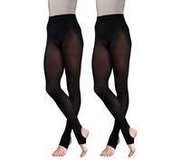 2 pares de medias de baile de jazz con acabado mate de 60 denier listas para el rendimiento, paquete múltiple para niñas, niños, adultos y mujeres en negro y marrón, Negro, M