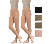2 pares de medias de ballet de baile sin pies, 60 denier, paquete múltiple para niñas, niños pequeños, adultos, mujeres, en negro, bronceado, claro bronceado y rosa, 9-11 años
