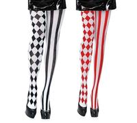 2 pares de medias de circo, medias a rayas para mujer, medias a rayas por encima de la rodilla, medias a rayas, medias de payaso (blanco y negro, rojo y blanco)