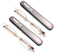 2 pares de mini lector compacto y liviano Lector de gafas de lectura con estuche/clip de pluma para hombres y mujeres