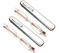 2 pares de mini lector compacto y liviano Lector de gafas de lectura con estuche/clip de pluma para hombres y mujeres