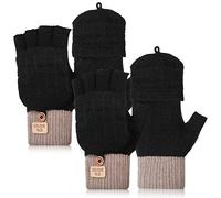 2 Pares de Mitones sin Dedos de Mujer Convertibles Guantes Térmicos de Medio Dedo de Punto (Negro)