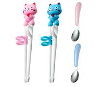 2 Pares De Palillos Para Niños, 2 Piezas De Cucharas Para Niños, Palillos Para Gatos De Dibujos Animados, Palillos Para Adiestramiento De Animales, Vajilla Reutilizable