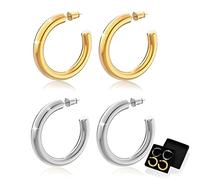 2 pares de pendientes aretes para mujer, chapados en oro grueso de 14 quilates, juego de aretes de aro de plata de 14 quilates (30 mm)