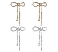 2 Pares De Pendientes Con Lazo De Diamantes De Imitación, Cadena De Borlas, Llamativos Brillantes, Fáciles De Usar Sin Presionar Las Orejas, Adecuados Para Bodas, Así Como Fiestas De Graduación.