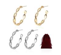 2 pares de pendientes de aro, 1 bolsa de almacenamiento, pendientes de aro para mujer, pendientes de plata 925, pendientes de plata y oro con diamantes de imitación, pendientes colgantes ligeros,