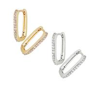 2 pares de pendientes de aro, pendientes de aro dobles, diseño creativo personalizado, plata 925, accesorios de joyería, regalo ideal para niñas y mujeres (plata, oro), Cobre