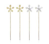 2 pares de pendientes de borla de pétalos dorados y plateados, pendientes de borla de flores de cristal, pendientes de gota de moda y elegantes, ideales para niñas en el día a día o eventos, Acero