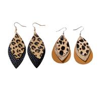 2 pares de pendientes de carnaval con estampado de leopardo, pendientes colgantes para mujer, pendientes bohemios, pendientes de cuero vintage Leo, joyas personalizadas, regalo para carnaval