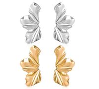 2 pares de pendientes de flores de oro y plata para mujer, grandes pendientes de oro con diseño de flores bohemias, joyería de pétalos para mujer.